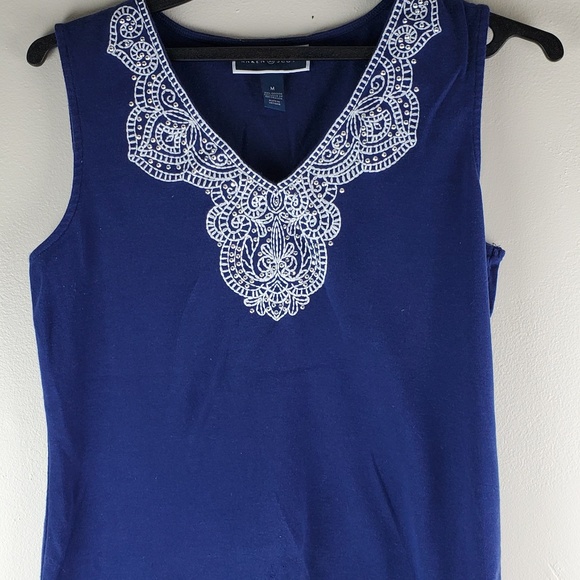 Karen Scott Blue Embroidery cami top Medium Size - Picture 2 of 8